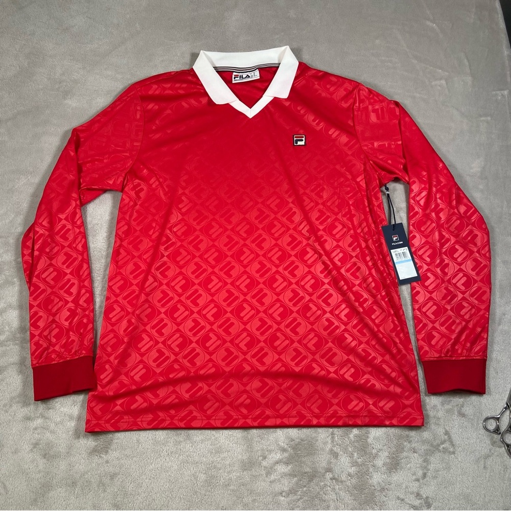 FILA Soccer Jersey Carter Polo Red & White Size XL Men's New Longsleeve